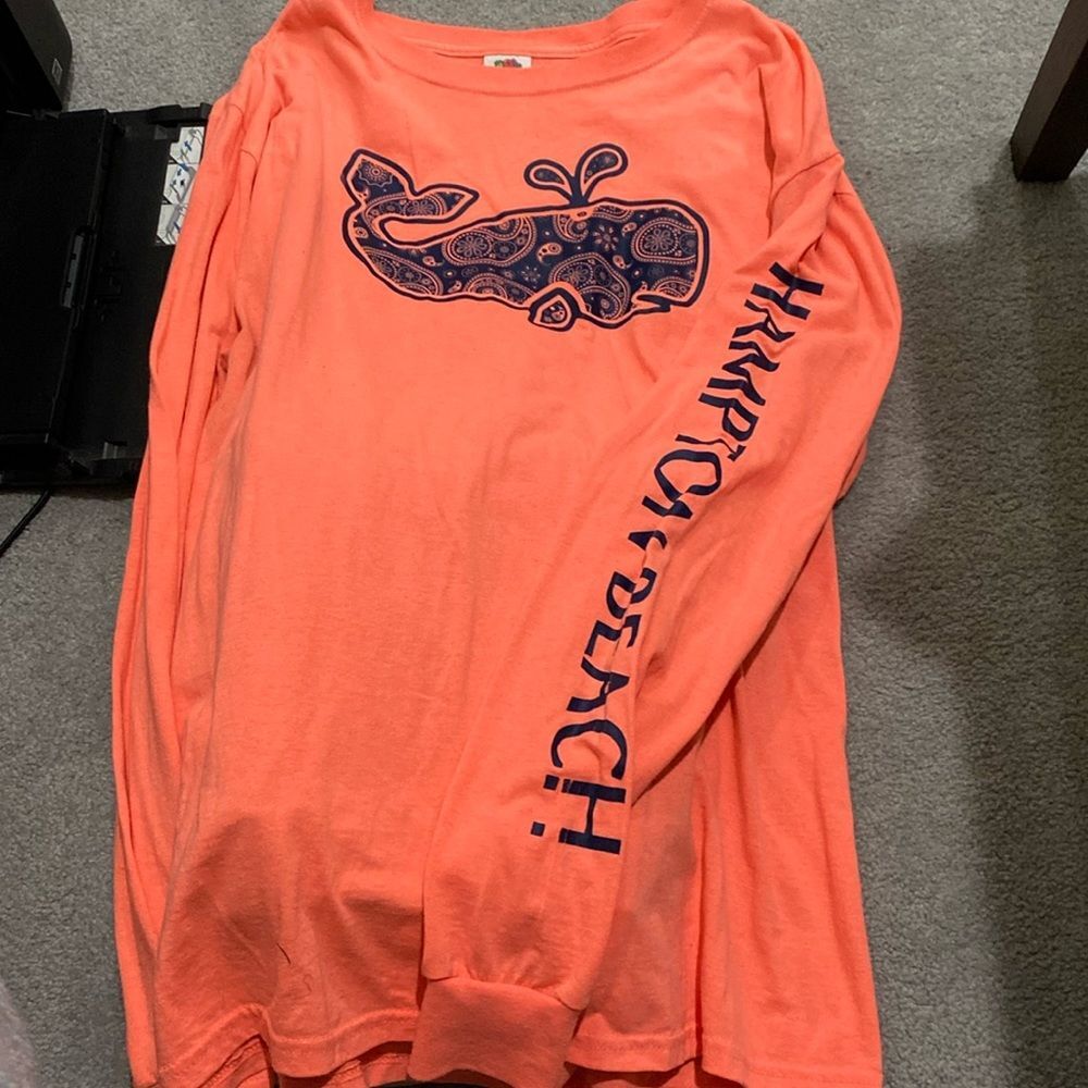 Hampton Beach New Hampshire, bright orange shirt, l/s with whale on front large